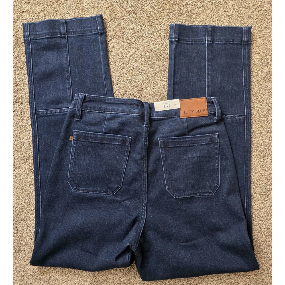 NWT Judy Blue Jeans Size 29 Dark Denim Utility Knee Patch High Rise - Picture 5 of 12